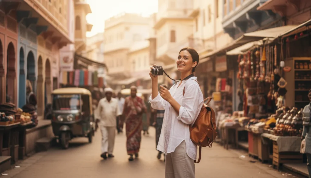 Hero - Traveler enjoying hands-free travel in India without carrying heavy luggage.